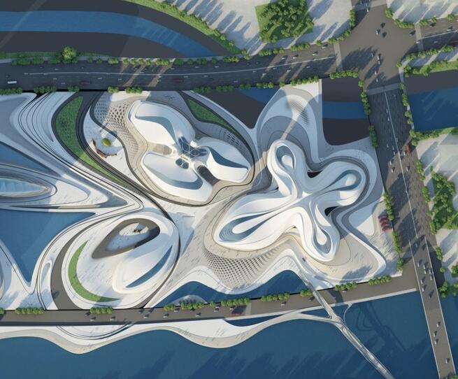 项目位于梅溪湖国际新城北面,由大剧场,小剧场以及艺术馆三个部分组成